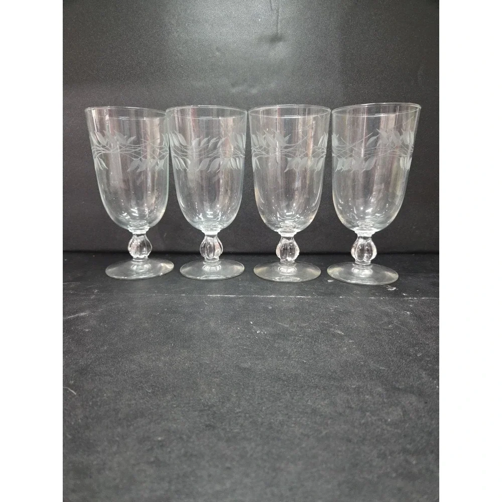 Libbey Etched Wheat Iced‎ Tea Glasses, Vintage MCM Stemware, Set of 4, Drinkware